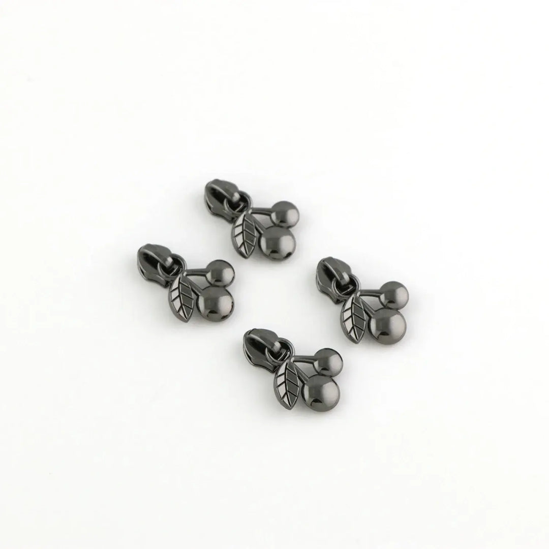 Four Cherry Zipper Pulls Gunmetal