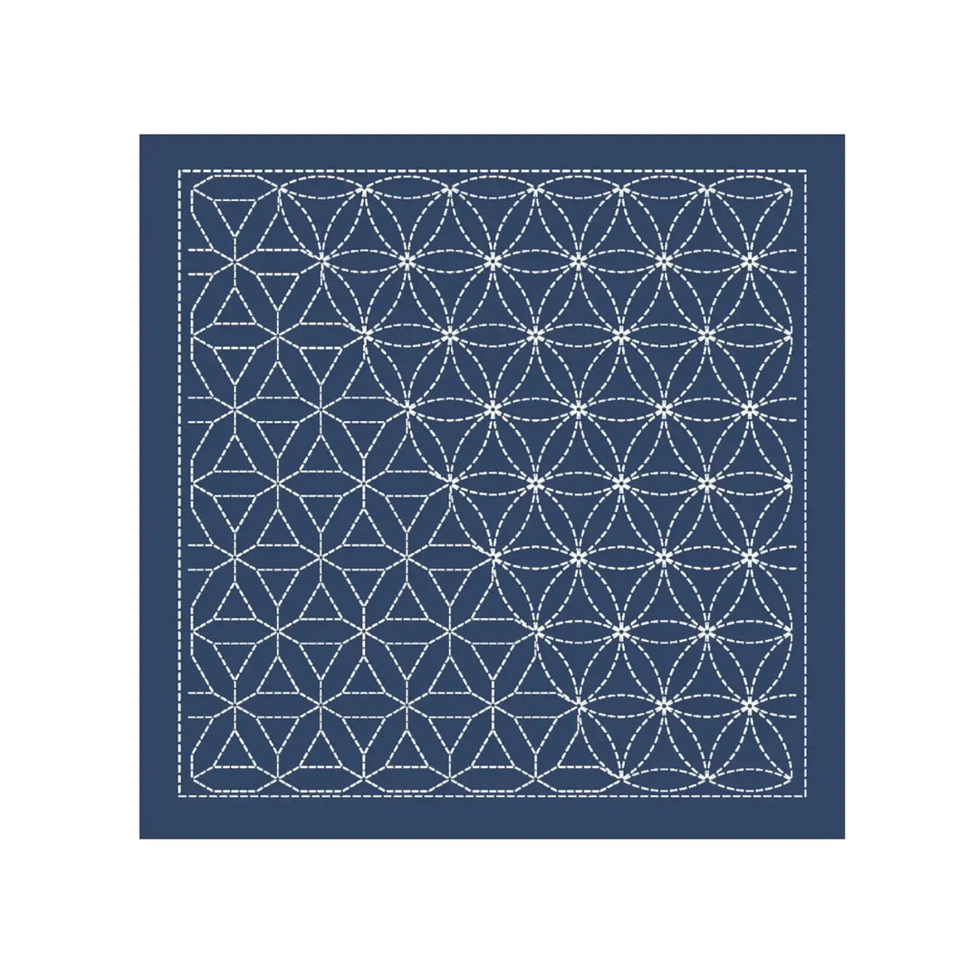 Sashiko Sampler Traditional Design Hana-guruma Navy
