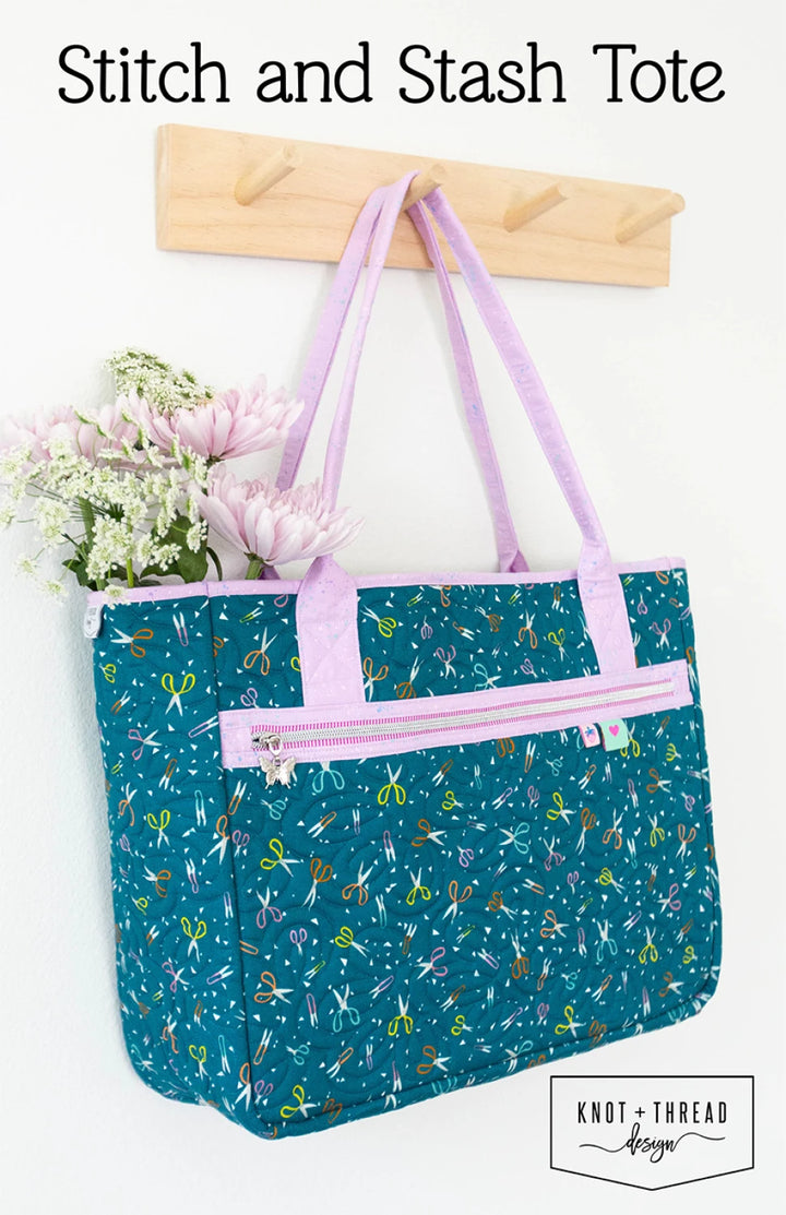 A stitched and stash tote bag pattern by Knot + Thread Designs