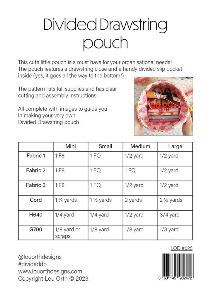 Divided Drawstring Pouch Pattern | Lou Orth Designs